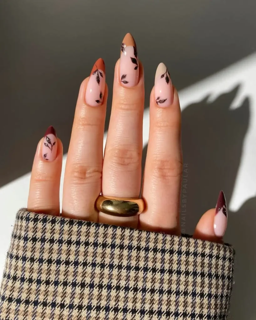 November Nail Aesthetic: 20+ Hot Designs For This Month 7 Autumn Ombre & Leaves