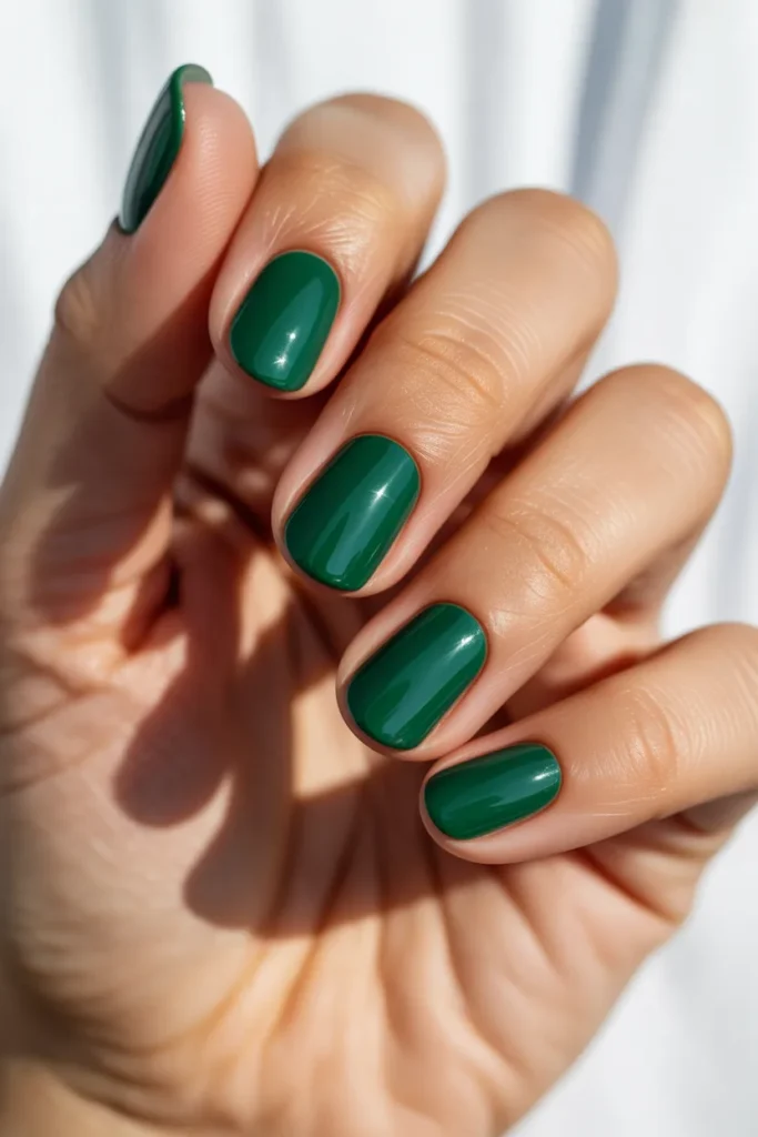 1. Classic Emerald Green Glossy Nails