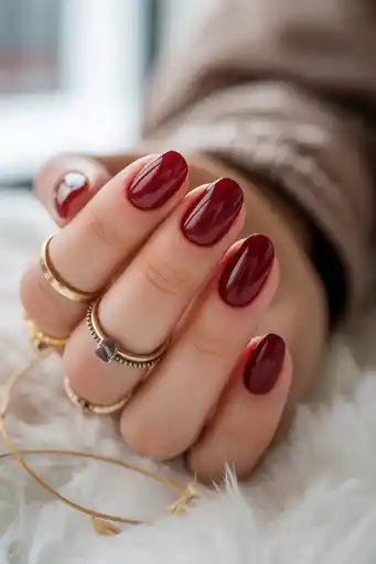 1. Classic Glossy Deep Cherry Red Nails
