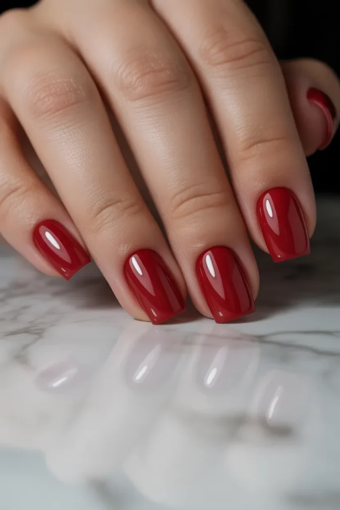 1. Classic Glossy Red Square Acrylic Nails