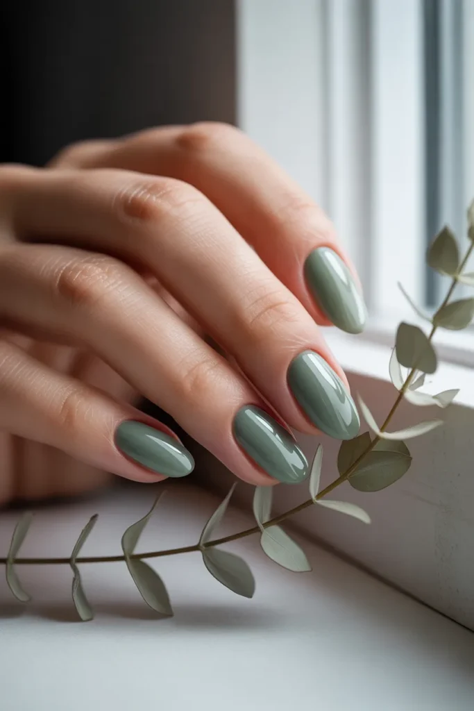 1. Sage Green Glazed Jelly Nails