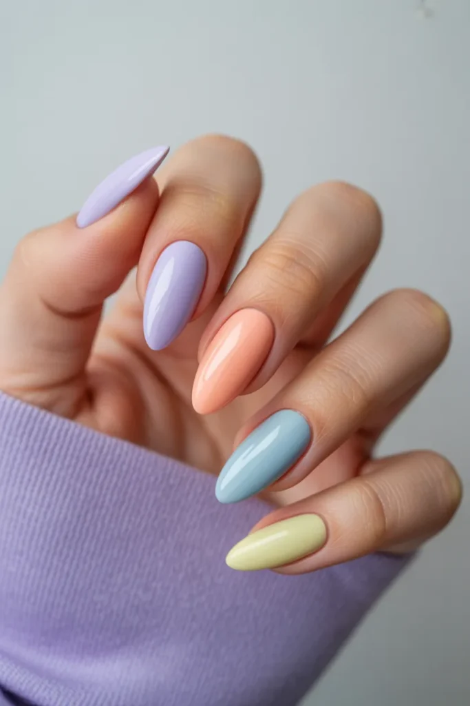 1. Soft Pastel Rainbow Nails
