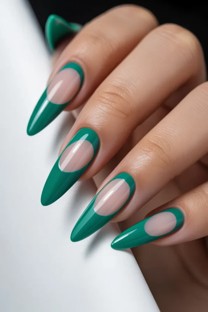 10 Green White Negative Space Nails 1