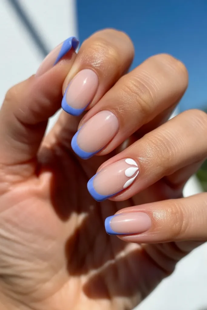 10. Blue Tips — Cornflower French Manicure