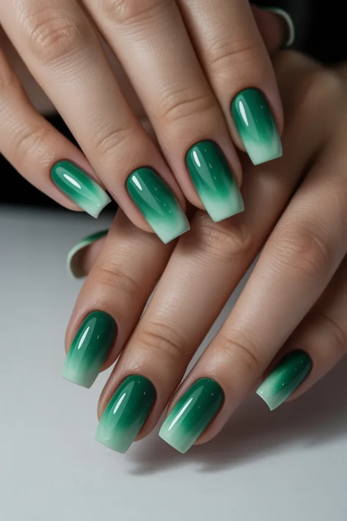 10. Green Ombre Gradient Nails