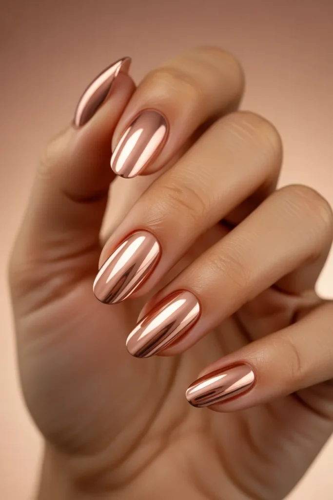 10. March Chrome Nails — Rose Gold Mirror Finish