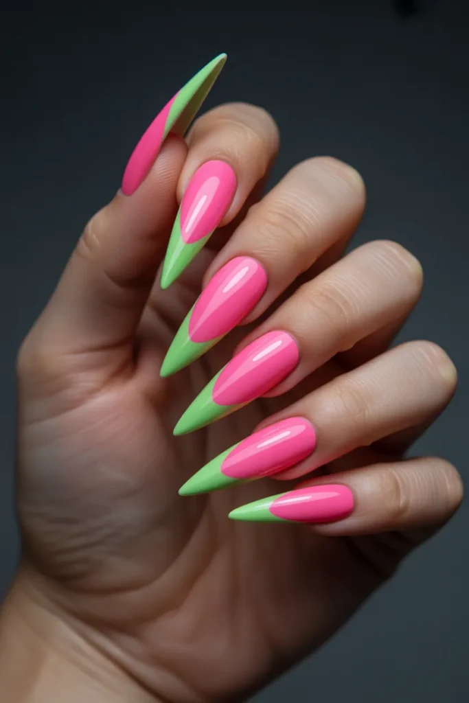 10. Neon Stiletto Nails
