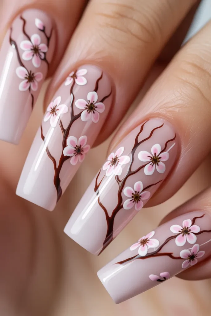 10. Pastel Cherry Blossom Nails