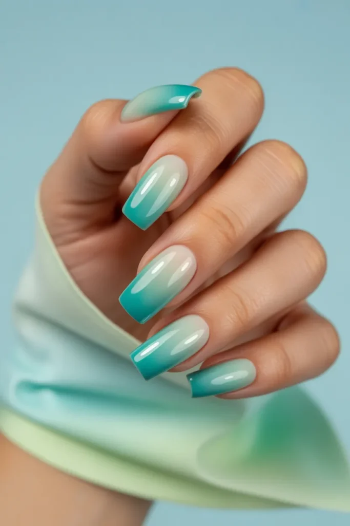 10. Seafoam Green Ombre Nails