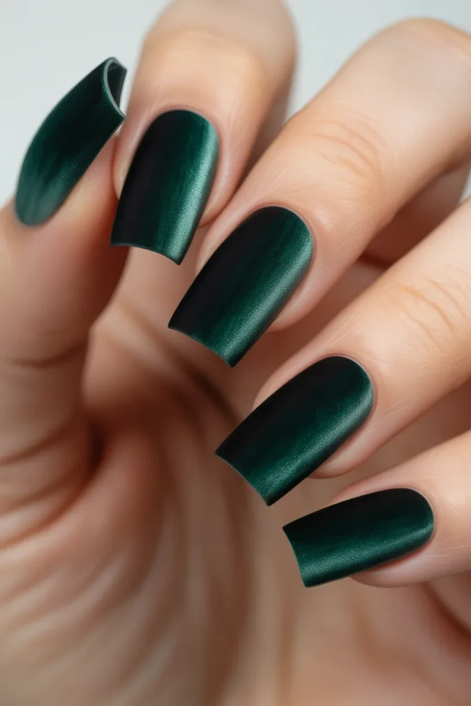 11. Dark Green Velvet Texture Acrylic Nails