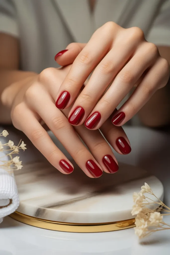 11. Deep Cherry Red Winter Gel Nails 1