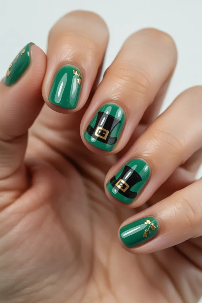 11. Leprechaun Hat Accent Nails