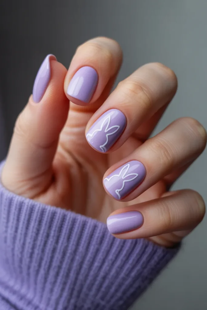 11. Lilac Nails With Bunny Silhouette
