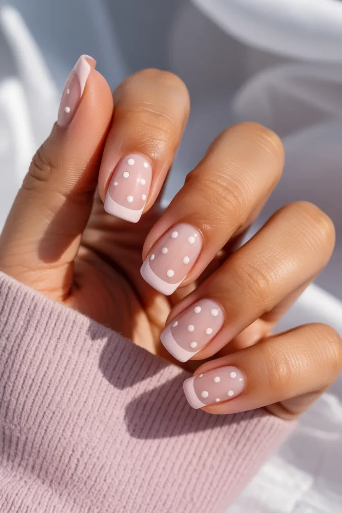 11. Pink French Tip With White Dots 1 2