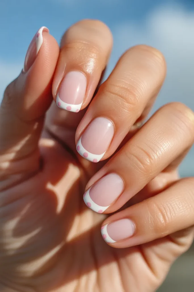 11. Pink French Tip With White Dots 1