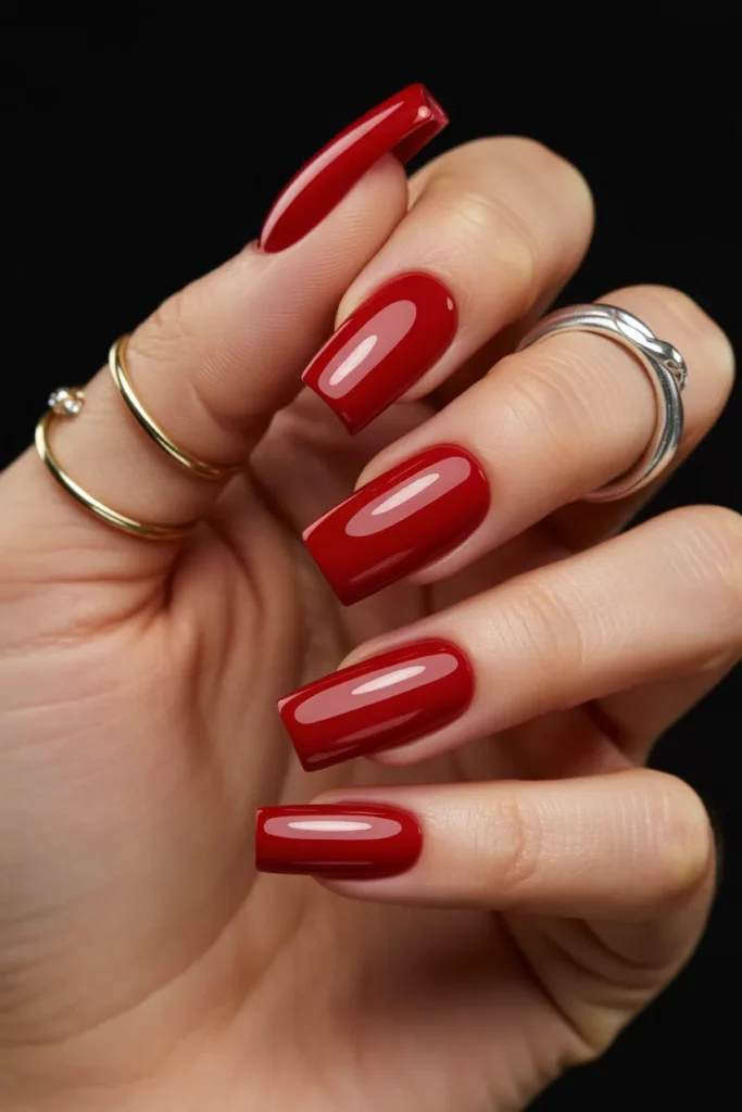 11. Red Stiletto Inspired Square Nails