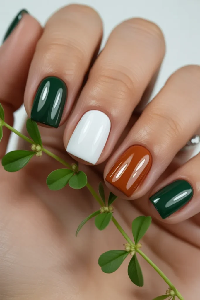 12 Irish Flag Tricolor Accent Nails