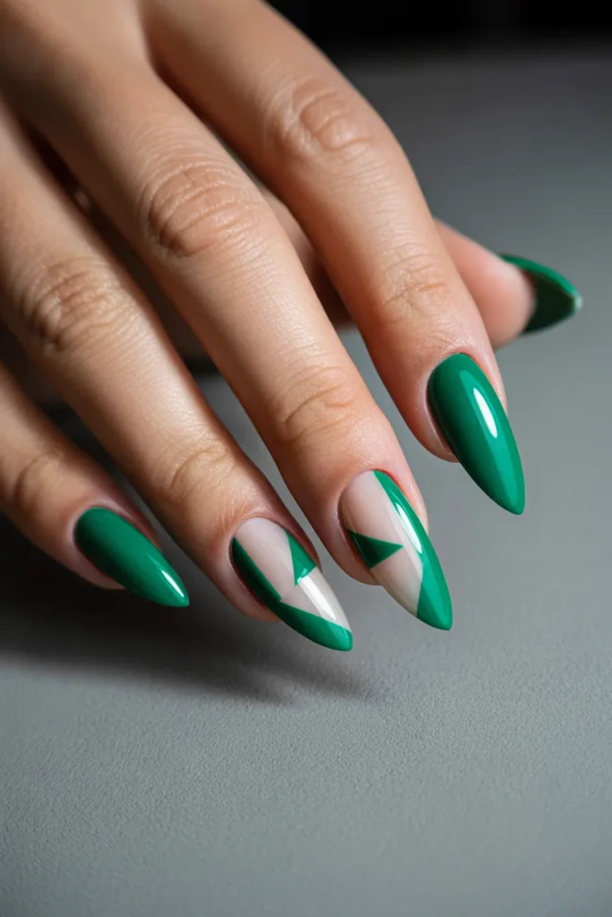 12. Green Negative Space Nails