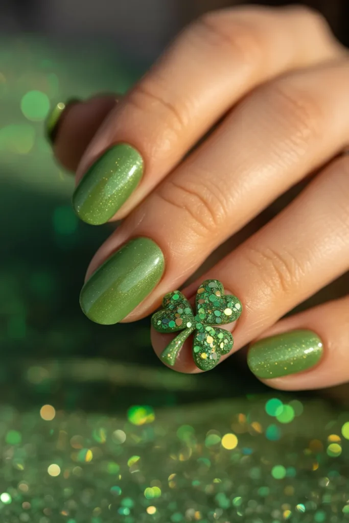 12. St. Patricks Day Nails — Glitter Shamrock