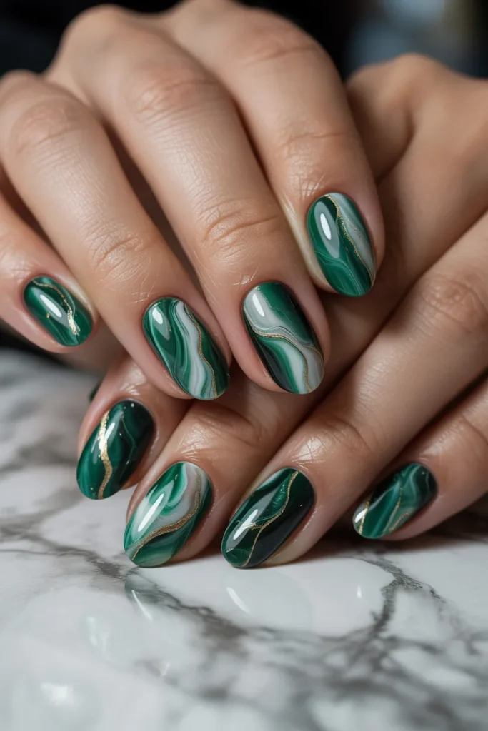 13 Green Marble Effect Nails