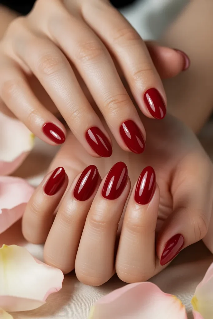 13. Deep Cherry Red Nails with Glossy Finish