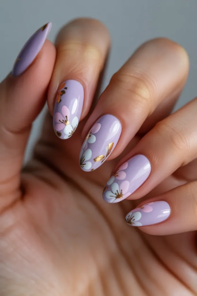 13. Pastel Purple Floral Nails