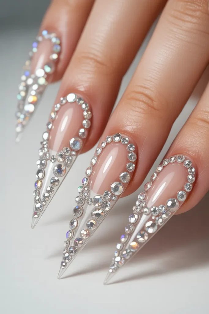 13. Rhinestone Stiletto Nails