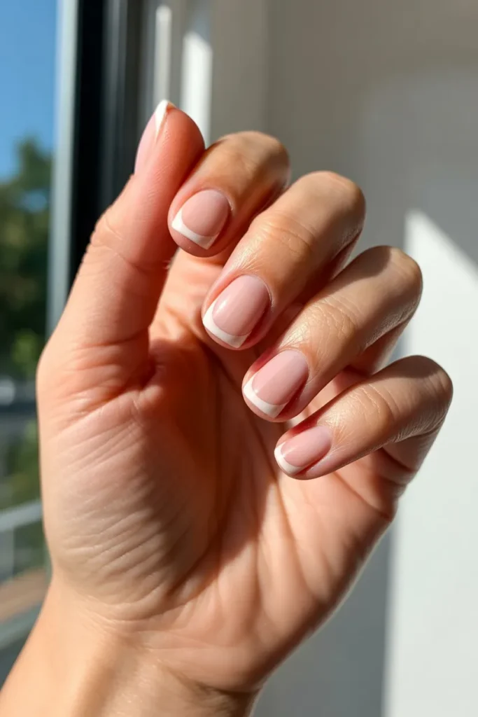 13. Short Square French Tip With Corner Dots 1