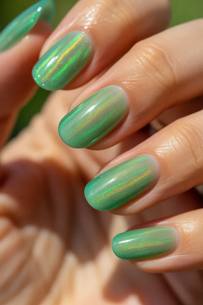 14 Holographic Green Jelly Nails