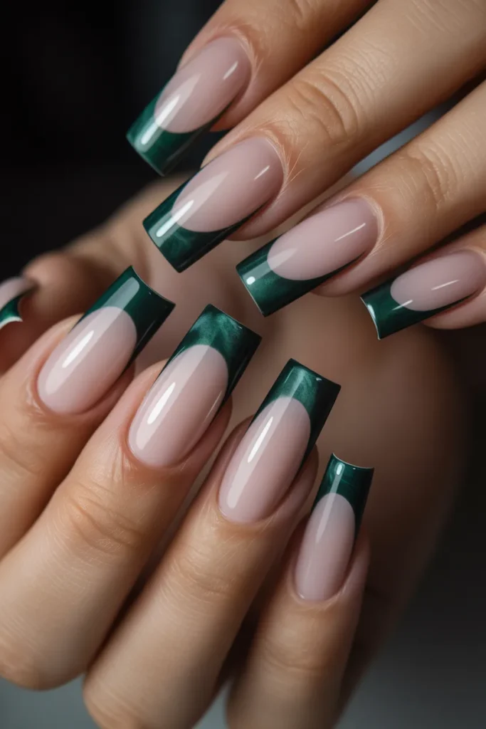 14. Coffin Nails with Dark Green Velvet