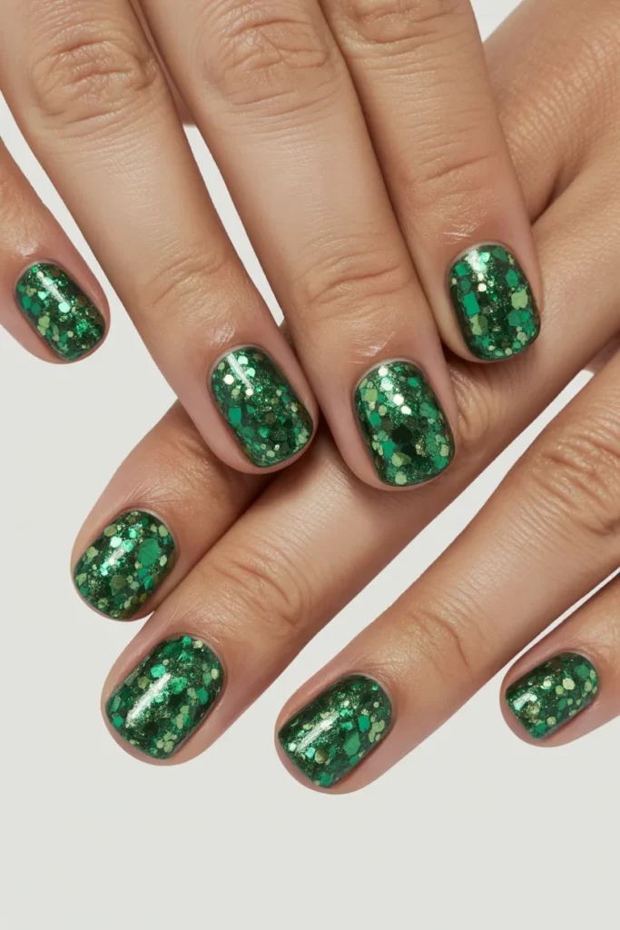 14. Green Glitter Bomb Nails