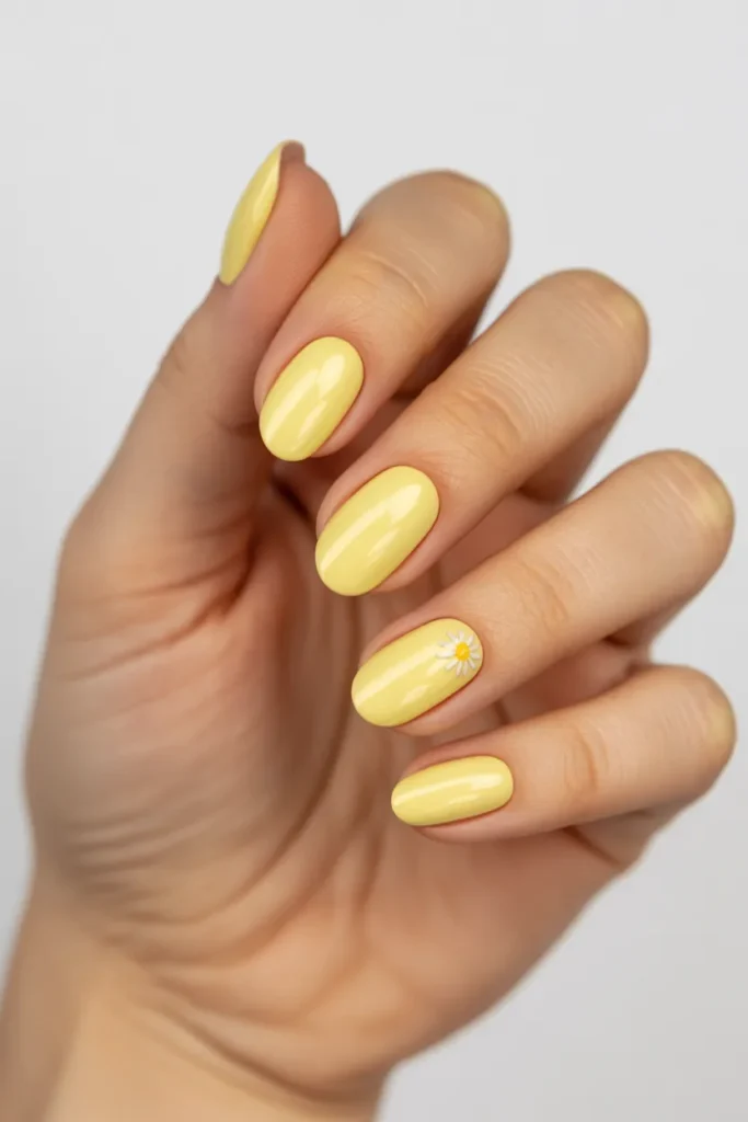 14. Light Yellow Simple Almond Nails
