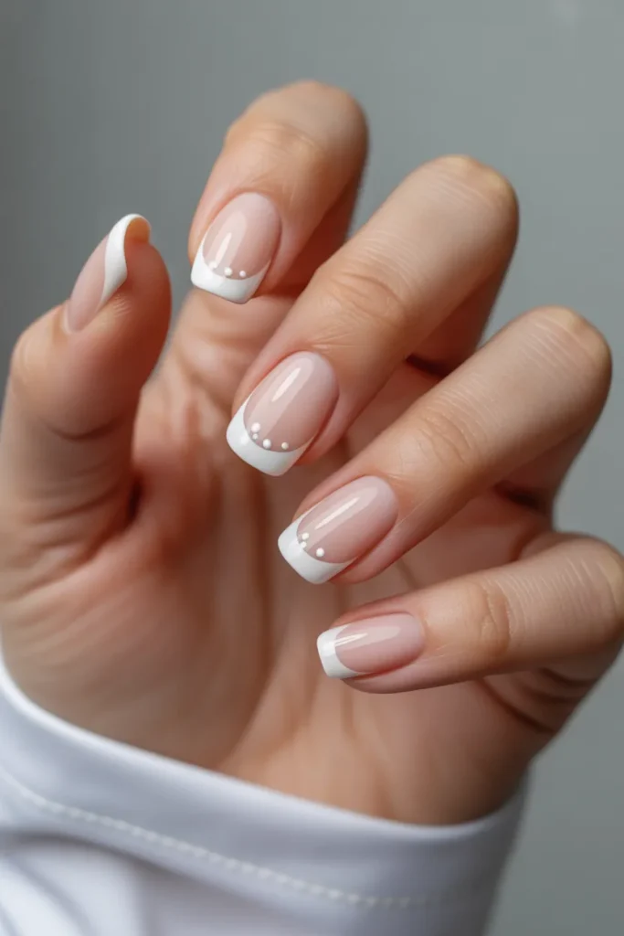 14. Sheer Base French Tip With Floating Dots