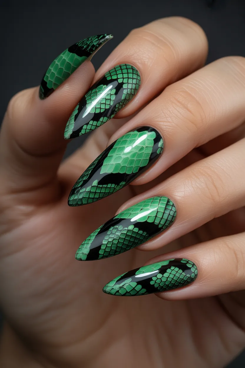 14. Snake Skin Print Stiletto Nails