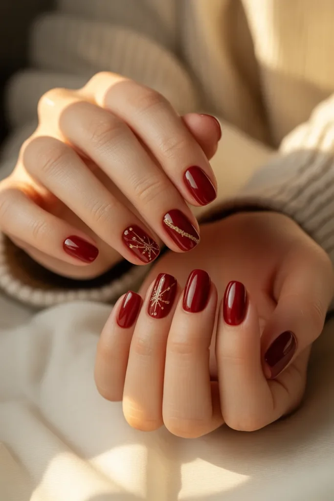 15. Deep Cherry Red Holiday Winter Nails