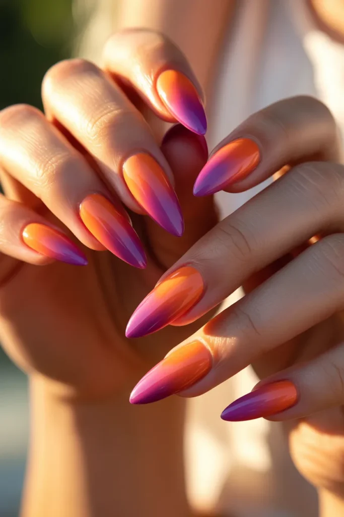 15. Gradient Sunset Stiletto Nails