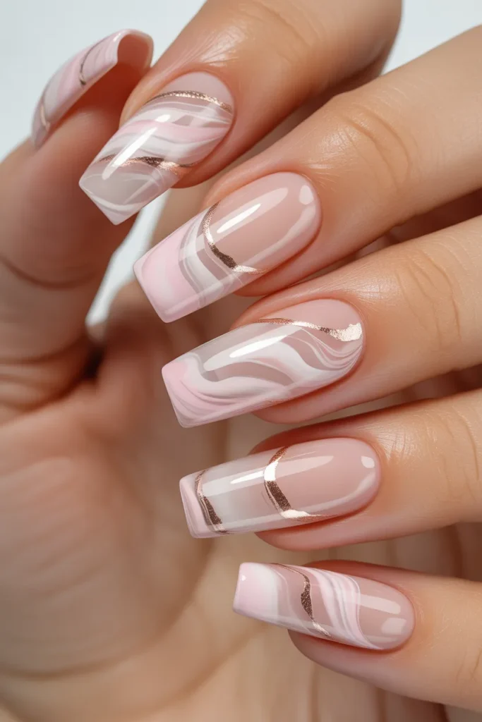 15. Nude and Pastel Pink Marble Nails
