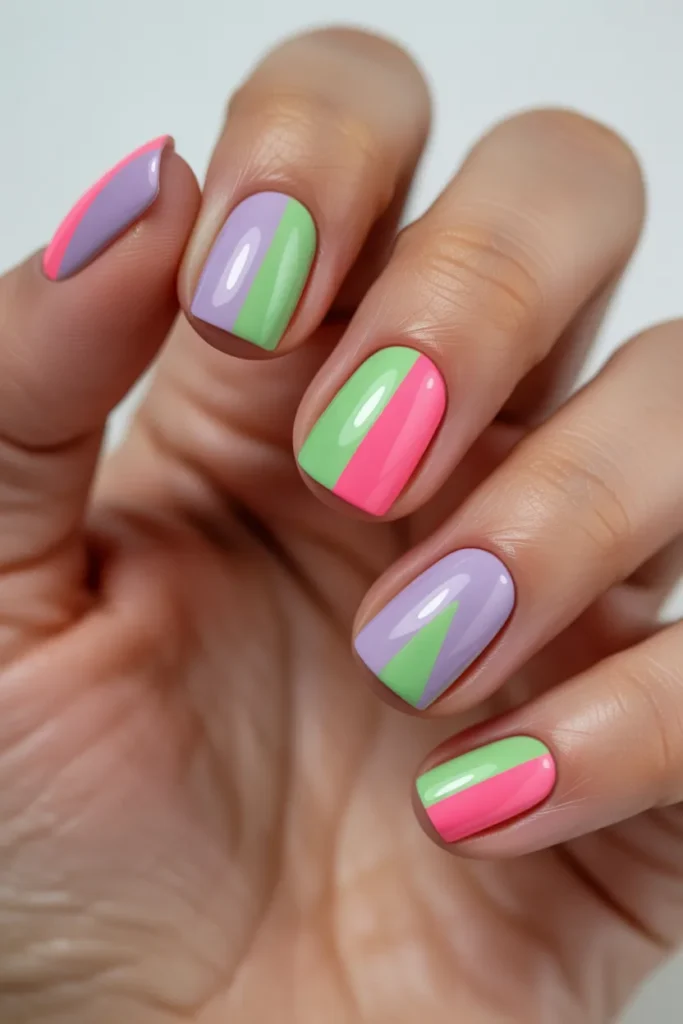 16. Colour Blocked Nails