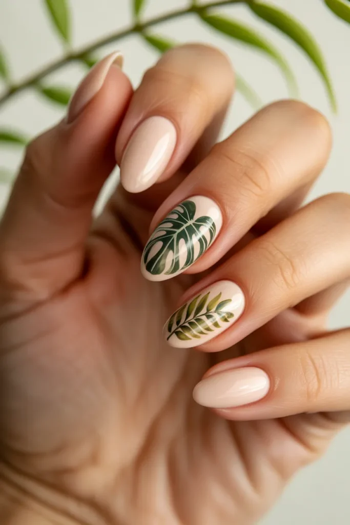 16. Green Accents — Botanical Leaf Art on Nude