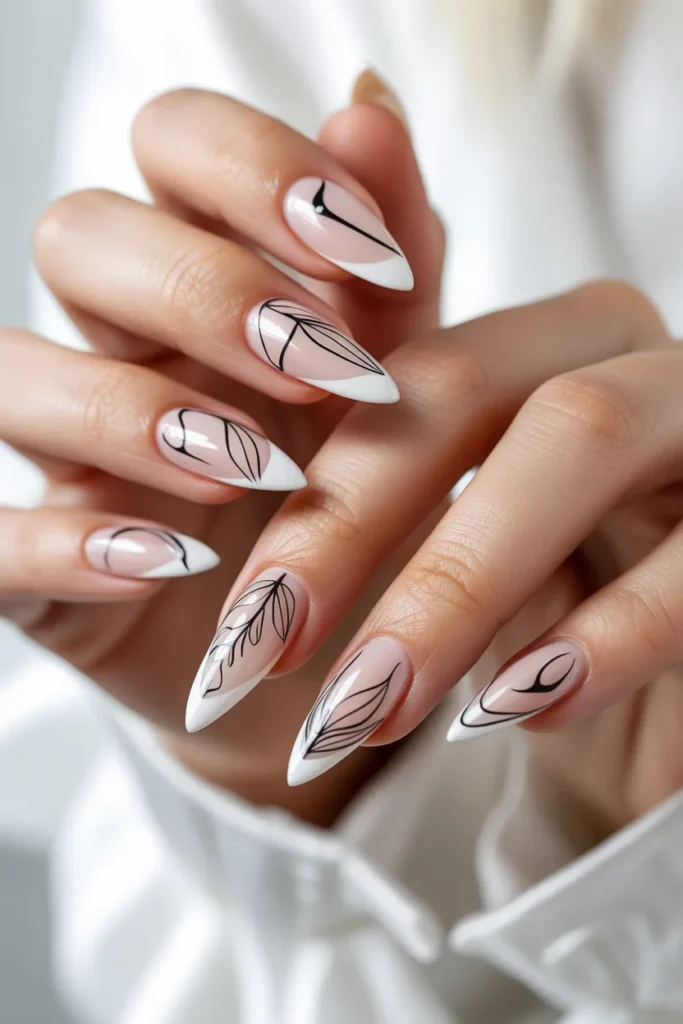 16. Minimalist Line Art Stiletto Nails