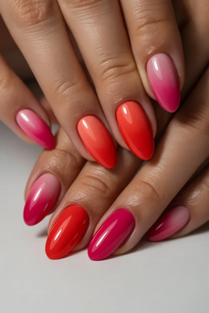 16. Red Ombre Nails Red to Pink