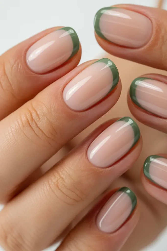 16. Sage Green Nude French Tip Acrylic Nails