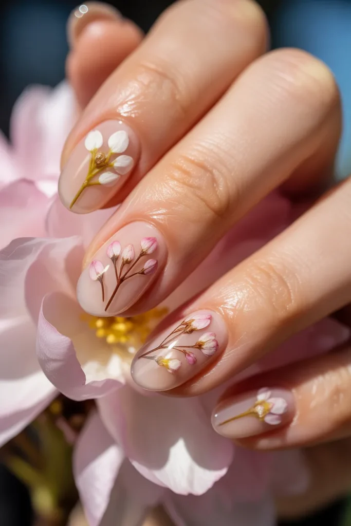 17. Cherry Blossom Art — Pressed Petal Nails
