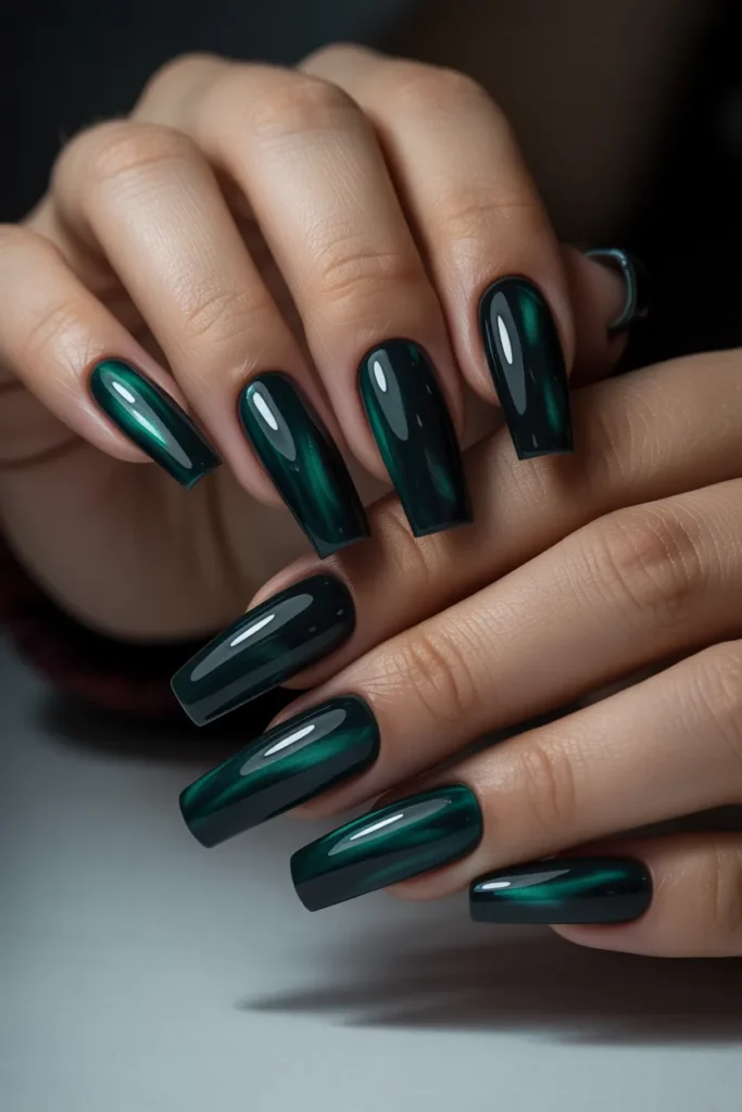 17. Dark Teal Gel Nails for St. Patricks Day