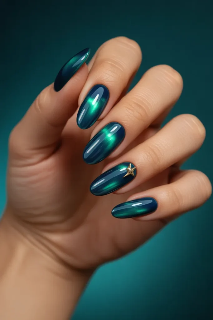 17. Deep Teal Green Jelly Nails