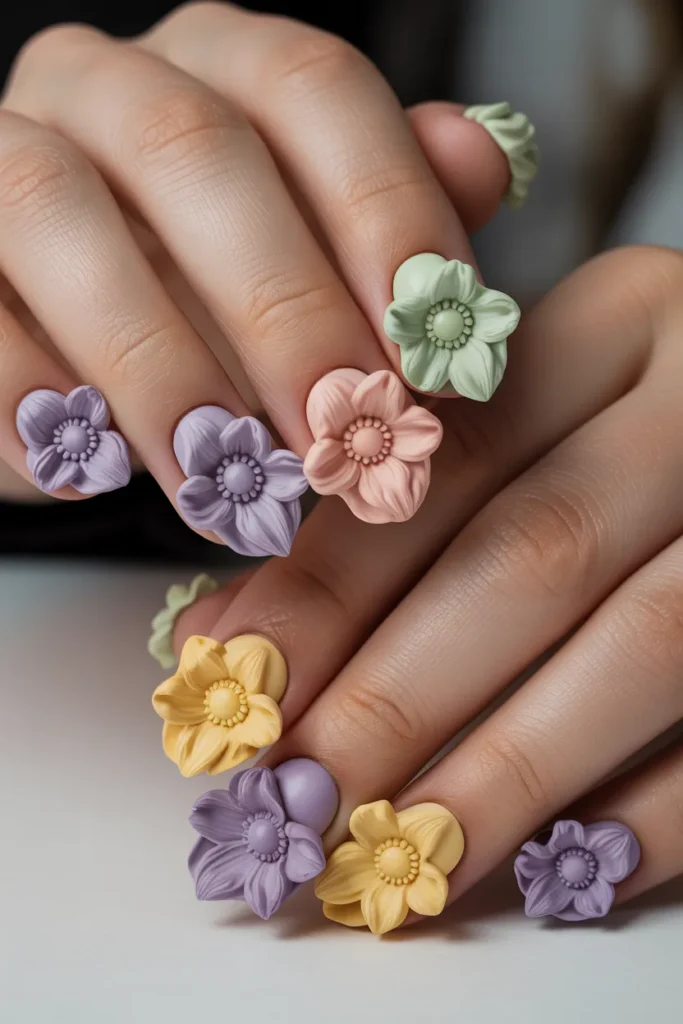 18. 3D Flower Easter Nails