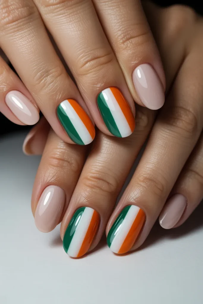 18. Irish Flag Stripe Accent Nails