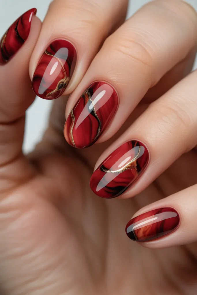 18. Red Marble Nails