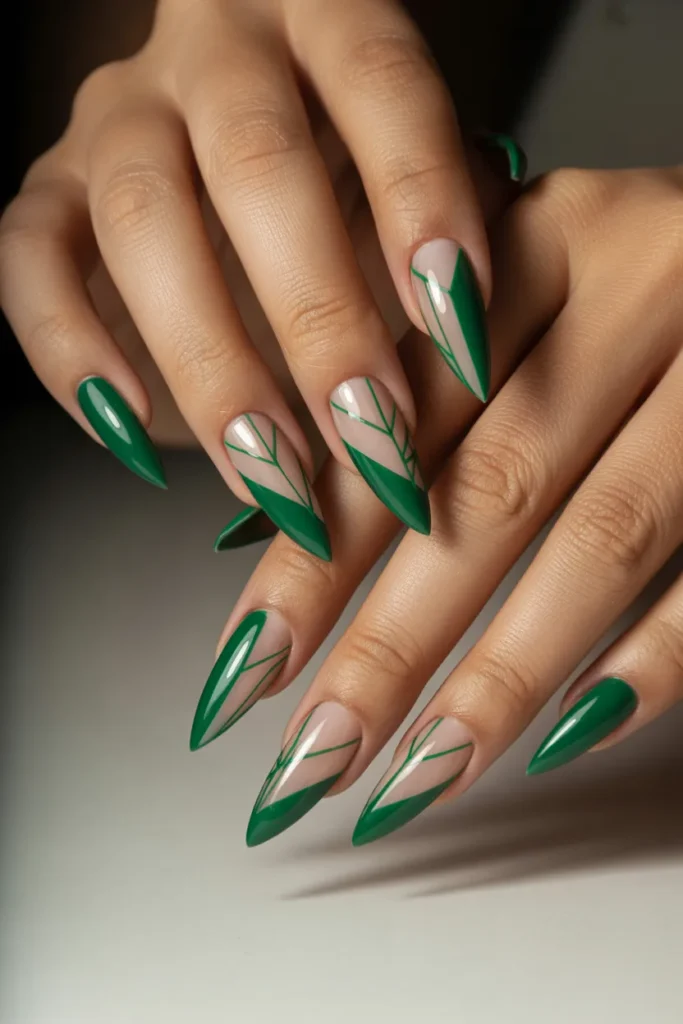 19. Green Negative Space Acrylic Nails
