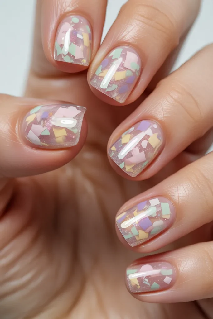 19. Spring Pastel Confetti Nails